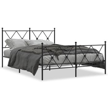 Cama Matrimonial | Cama Para Adultos | Estructura Cama Con Cabecero Y Estribo Metal Negro 137x190 Cm Cfw59588