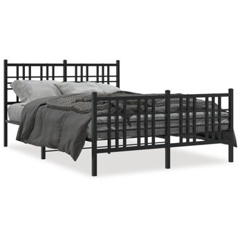 Cama Matrimonial | Cama Para Adultos | Estructura Cama Con Cabecero Y Estribo Metal Negro 137x190 Cm Cfw911124