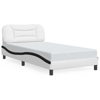 Cama Para Adulto | Cama Individual | Estructura Cama Con Led Cuero Sintético Blanco Negro 100x200 Cm Cfw760898