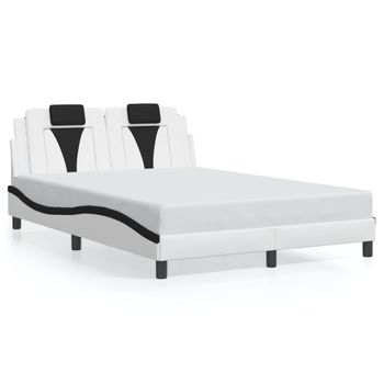 Cama Matrimonial | Cama Para Adultos | Estructura Cama Con Led Cuero Sintético Blanco Negro 120x200 Cm Cfw167755