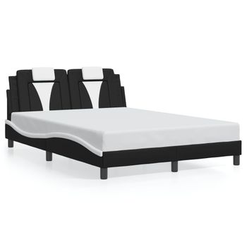 Cama Matrimonial | Cama Para Adultos | Estructura Cama Con Led Cuero Sintético Negro Blanco 120x200 Cm Cfw536452