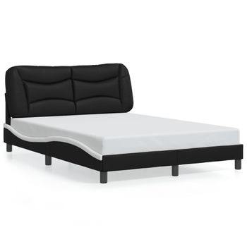 Cama Matrimonial | Cama Para Adultos | Estructura Cama Con Led Cuero Sintético Negro Blanco 120x200 Cm Cfw103749