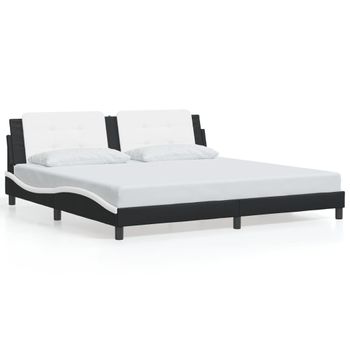 Cama Matrimonial | Cama Para Adultos | Estructura Cama Con Led Cuero Sintético Negro Blanco 200x200 Cm Cfw11917