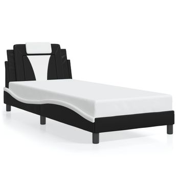 Cama Para Adulto | Cama Individual | Estructura Cama Con Led Cuero Sintético Negro Blanco 80x200 Cm Cfw283846