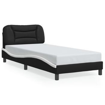 Cama Para Adulto | Cama Individual | Estructura Cama Con Led Cuero Sintético Negro Blanco 90x200 Cm Cfw903886