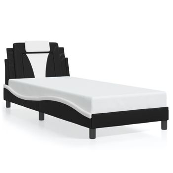 Cama Para Adulto | Cama Individual | Estructura Cama Con Led Cuero Sintético Negro Y Blanco 90x190cm Cfw388025