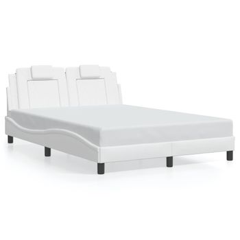 Cama Matrimonial | Cama Para Adultos | Estructura Cama Con Luces Led Cuero Sintético Blanco 120x200 Cm Cfw719140