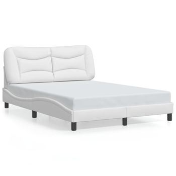 Cama Matrimonial | Cama Para Adultos | Estructura Cama Con Luces Led Cuero Sintético Blanco 120x200 Cm Cfw152478