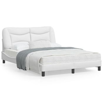 Cama Matrimonial | Cama Para Adultos | Estructura Cama Con Luces Led Cuero Sintético Blanco 140x190 Cm Cfw561806