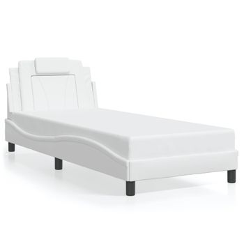 Cama Para Adulto | Cama Individual | Estructura Cama Con Luces Led Cuero Sintético Blanco 90x190 Cm Cfw215405