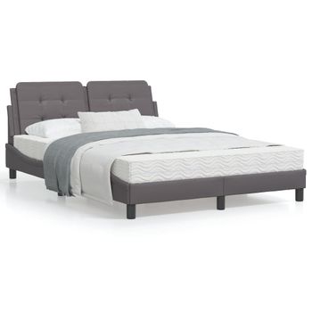 Cama Matrimonial | Cama Para Adultos | Estructura Cama Con Luces Led Cuero Sintético Gris 120x200 Cm Cfw16340