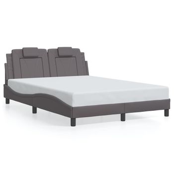 Cama Matrimonial | Cama Para Adultos | Estructura Cama Con Luces Led Cuero Sintético Gris 120x200 Cm Cfw413220