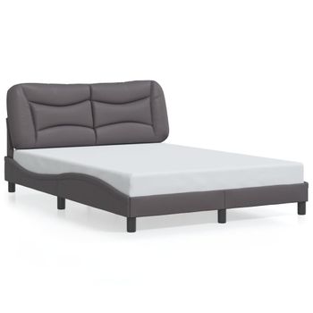 Cama Matrimonial | Cama Para Adultos | Estructura Cama Con Luces Led Cuero Sintético Gris 140x190 Cm Cfw738371