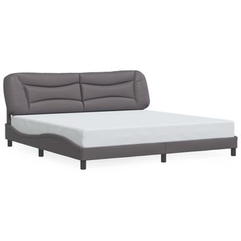 Cama Matrimonial | Cama Para Adultos | Estructura Cama Con Luces Led Cuero Sintético Gris 200x200 Cm Cfw954522