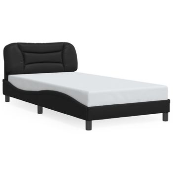 Cama Para Adulto | Cama Individual | Estructura Cama Con Luces Led Cuero Sintético Negro 100x200 Cm Cfw209338