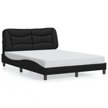 Cama Matrimonial | Cama Para Adultos | Estructura Cama Con Luces Led Cuero Sintético Negro 120x200 Cm Cfw204247