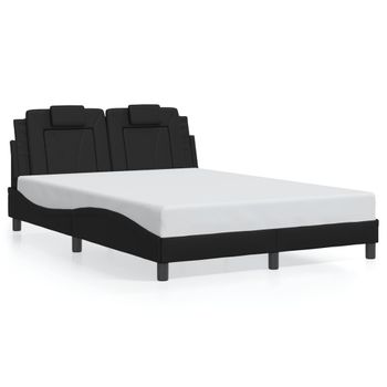 Cama Matrimonial | Cama Para Adultos | Estructura Cama Con Luces Led Cuero Sintético Negro 120x200 Cm Cfw675544