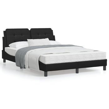 Cama Matrimonial | Cama Para Adultos | Estructura Cama Con Luces Led Cuero Sintético Negro 140x190 Cm Cfw60938