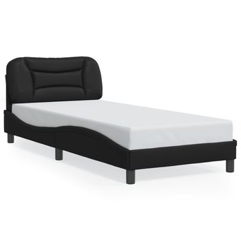 Cama Para Adulto | Cama Individual | Estructura Cama Con Luces Led Cuero Sintético Negro 90x190 Cm Cfw380071