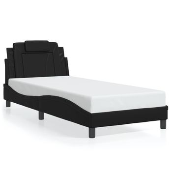 Cama Para Adulto | Cama Individual | Estructura Cama Con Luces Led Cuero Sintético Negro 90x190 Cm Cfw493910