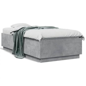 Cama Individual | Cama Para Adultos | Estructura Cama Con Luces Led Madera Gris Hormigón 75x190 Cm Cfw42783