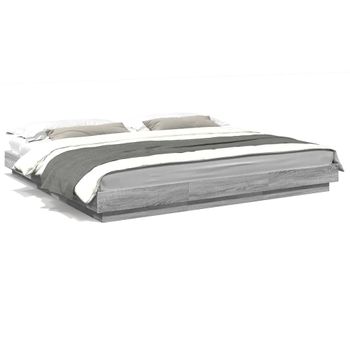 Cama Matrimonial | Cama Para Adultos | Estructura Cama Con Luces Led Madera Gris Sonoma 180x200 Cm Cfw43255