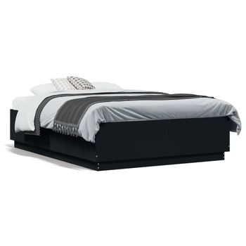 Cama Matrimonial | Cama Para Adultos | Estructura Cama Con Luces Led Madera Ingeniería Negro 135x190cm Cfw72154