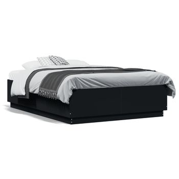 Cama Matrimonial | Cama Para Adultos | Estructura Cama Con Luces Led Madera Ingeniería Negro 140x190cm Cfw508287