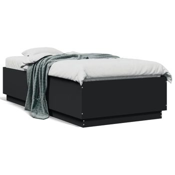 Cama Individual | Cama Para Adultos | Estructura Cama Con Luces Led Madera Ingeniería Negro 75x190 Cm Cfw59282