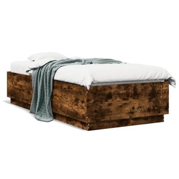 Cama Para Adulto | Cama Individual | Estructura Cama Con Luces Led Madera Roble Ahumado 100x200 Cm Cfw947072