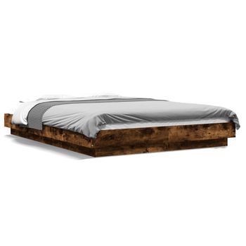 Cama Matrimonial | Cama Para Adultos | Estructura Cama Con Luces Led Madera Roble Ahumado 135x190 Cm Cfw44867