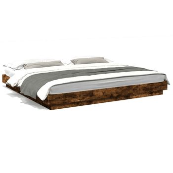 Cama Matrimonial | Cama Para Adultos | Estructura Cama Con Luces Led Madera Roble Ahumado 180x200 Cm Cfw32297