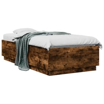 Cama Individual | Cama Para Adultos | Estructura Cama Con Luces Led Madera Roble Ahumado 75x190 Cm Cfw42653