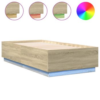 Cama Individual | Cama Para Adultos | Estructura Cama Con Luces Led Madera Roble Sonoma 75x190 Cm Cfw56091