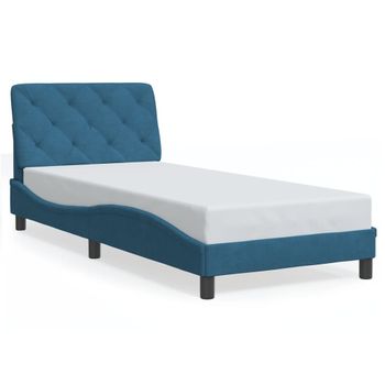 Cama Individual | Cama Para Adultos | Estructura Cama Con Luces Led Terciopelo Azul 90x200 Cm Cfw80541