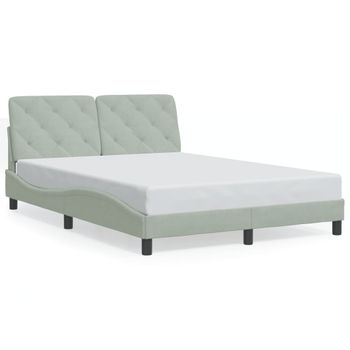 Cama Matrimonial | Cama Para Adultos | Estructura Cama Con Luces Led Terciopelo Gris Claro 140x190 Cm Cfw13449