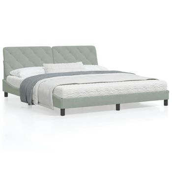 Cama Matrimonial | Cama Para Adultos | Estructura Cama Con Luces Led Terciopelo Gris Claro 180x200 Cm Cfw15930