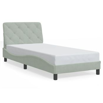 Cama Individual | Cama Para Adultos | Estructura Cama Con Luces Led Terciopelo Gris Claro 80x200 Cm Cfw90661