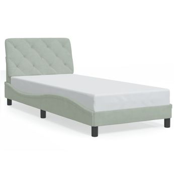 Cama Individual | Cama Para Adultos | Estructura Cama Con Luces Led Terciopelo Gris Claro 90x190 Cm Cfw51637