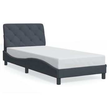 Cama Individual | Cama Para Adultos | Estructura Cama Con Luces Led Terciopelo Gris Oscuro 90x190 Cm Cfw64397