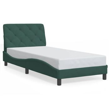 Cama Individual | Cama Para Adultos | Estructura Cama Con Luces Led Terciopelo Verde Oscuro 90x190 Cm Cfw19276