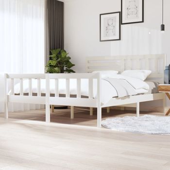 Cama Matrimonial | Cama Para Adultos | Estructura De Cama Madera Maciza Blanca 180x200 Cm Cfw204374