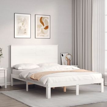 Cama Matrimonial | Cama Para Adultos | Estructura Cama De Matrimonio Con Cabecero Madera Maciza Blanco Cfw550250