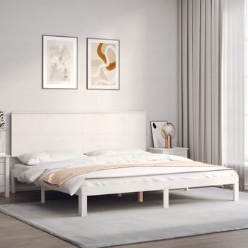 Cama Matrimonial | Cama Para Adultos | Estructura Cama De Matrimonio Con Cabecero Madera Maciza Blanco Cfw279710