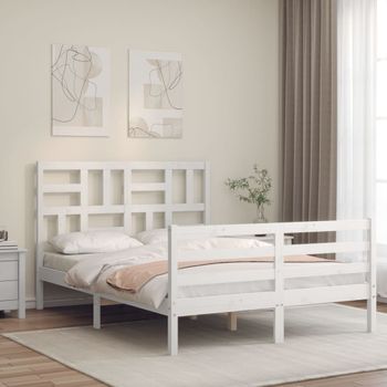 Cama Matrimonial | Cama Para Adultos | Estructura Cama De Matrimonio Con Cabecero Madera Maciza Blanco Cfw818216