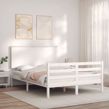 Cama Matrimonial | Cama Para Adultos | Estructura Cama De Matrimonio Con Cabecero Madera Maciza Blanco Cfw681045