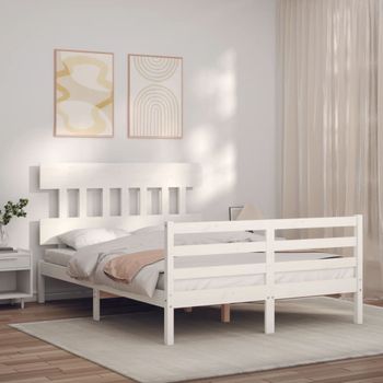 Cama Matrimonial | Cama Para Adultos | Estructura Cama De Matrimonio Con Cabecero Madera Maciza Blanco Cfw435144