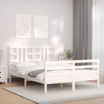 Cama Matrimonial | Cama Para Adultos | Estructura Cama De Matrimonio Con Cabecero Madera Maciza Blanco Cfw607736