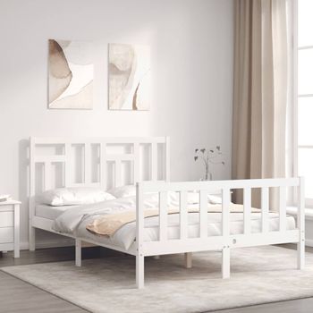 Cama Matrimonial | Cama Para Adultos | Estructura Cama De Matrimonio Con Cabecero Madera Maciza Blanco Cfw627220