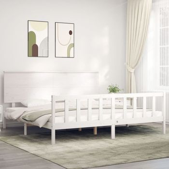 Cama Matrimonial | Cama Para Adultos | Estructura Cama De Matrimonio Con Cabecero Madera Maciza Blanco Cfw547218